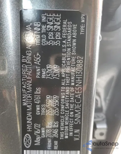 2022 Hyundai Tucson Limited из США, поврежденный, VIN 5NMJECAE5NH130882